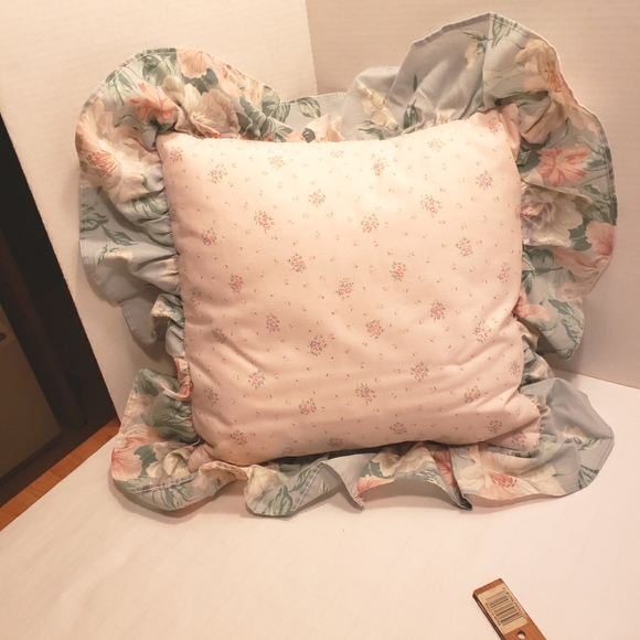 Hand Crafted Other - HAND CRAFTED Shabby Chic Floral Ruffled Pillow in Pastel Pinks and Blues